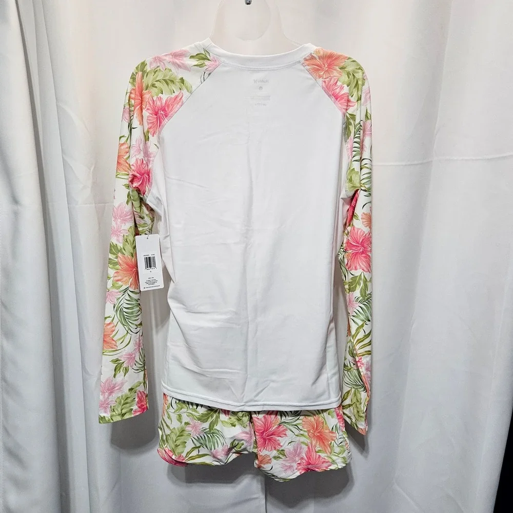 Hurley Womens Rash Guard and Swim Shorts Set Floral UPF 50 sz XL beach vacation - Picture 2 of 15